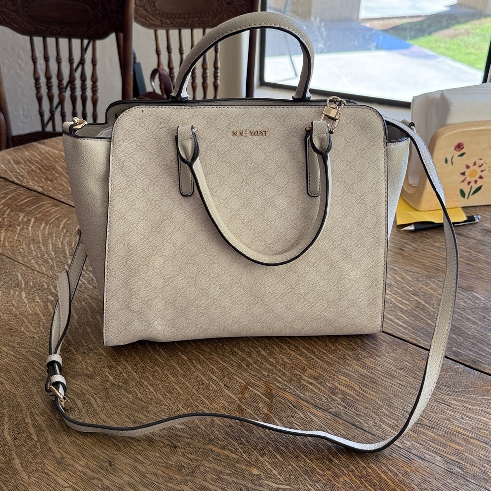 NWT Nine West Ivory Satchel with Black Trim